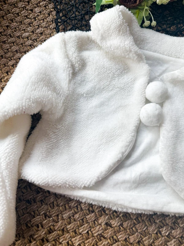 Peluş Kız Çocuk Uzun Kollu Ponponlu Bolero - BEYAZ