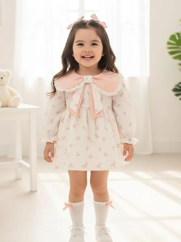 LOUISE Fiyonk Yaka Uzun Kollu Bayramlık Özel Gün Kız Bebek Elbise - SOMON