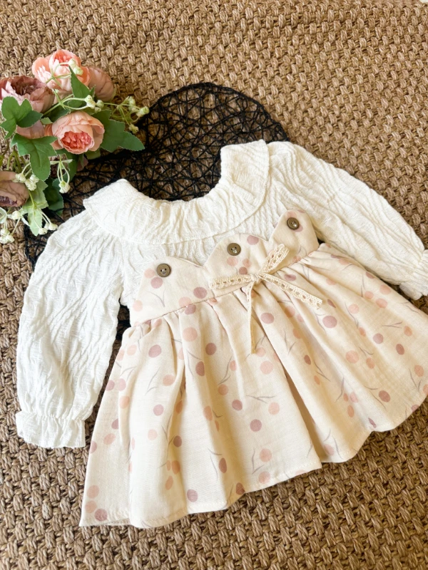 CLARA Uzun Kollu Etekli Özel Gün Bayramlık Kız Bebek Elbise - GÜL KURUSU