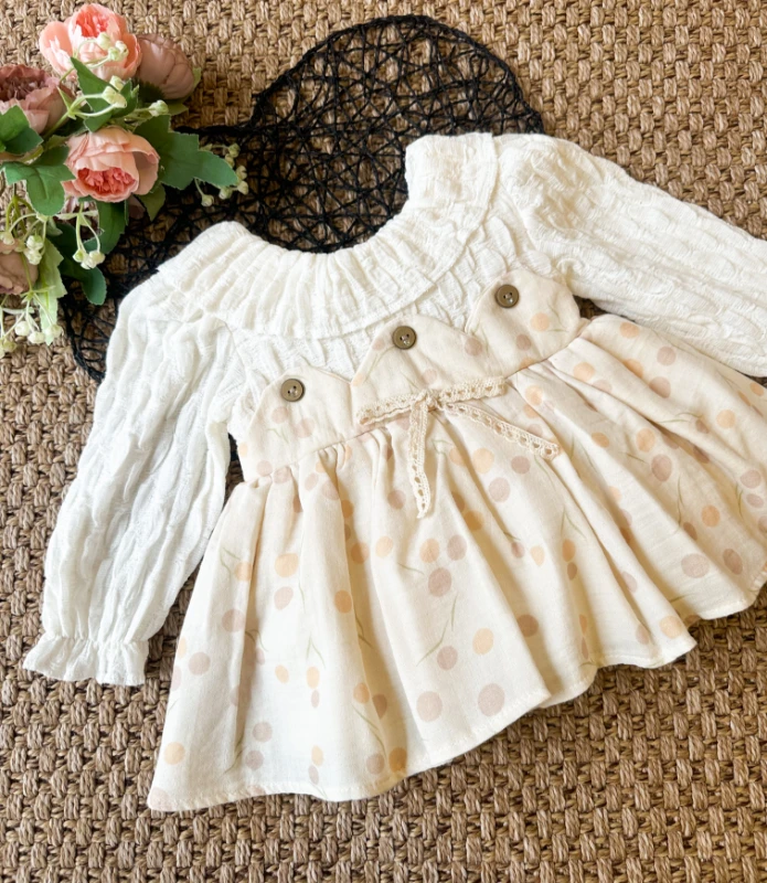 CLARA Uzun Kollu Etekli Özel Gün Bayramlık Kız Bebek Elbise - BEJ