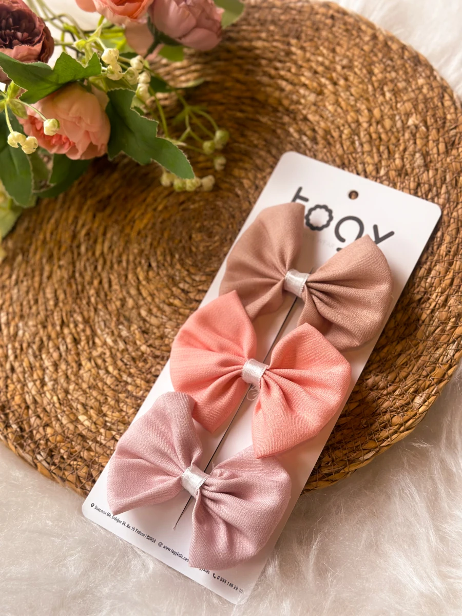 Pudra, Somon ve Kahve Kız Çocuk Bebek Toka Seti - BEJ