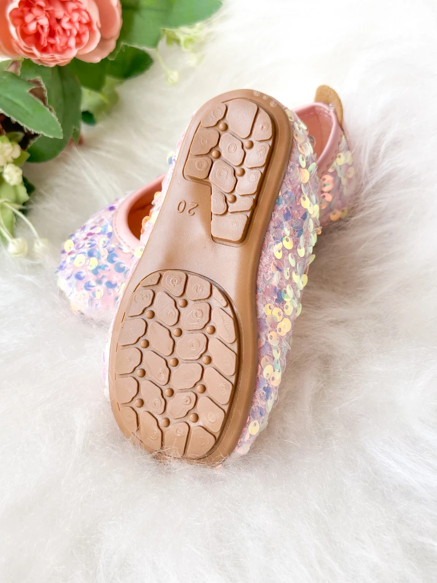 Pembe Payetli Kız Çocuk Bebek Babet  - PEMBE