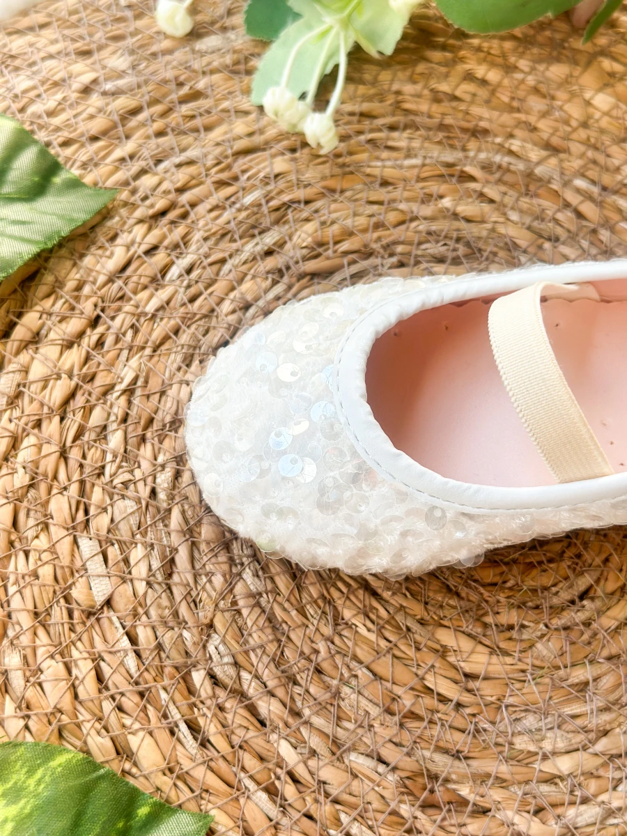 Beyaz Payetli Kız Çocuk Bebek Babet Ayakkabı - BEYAZ