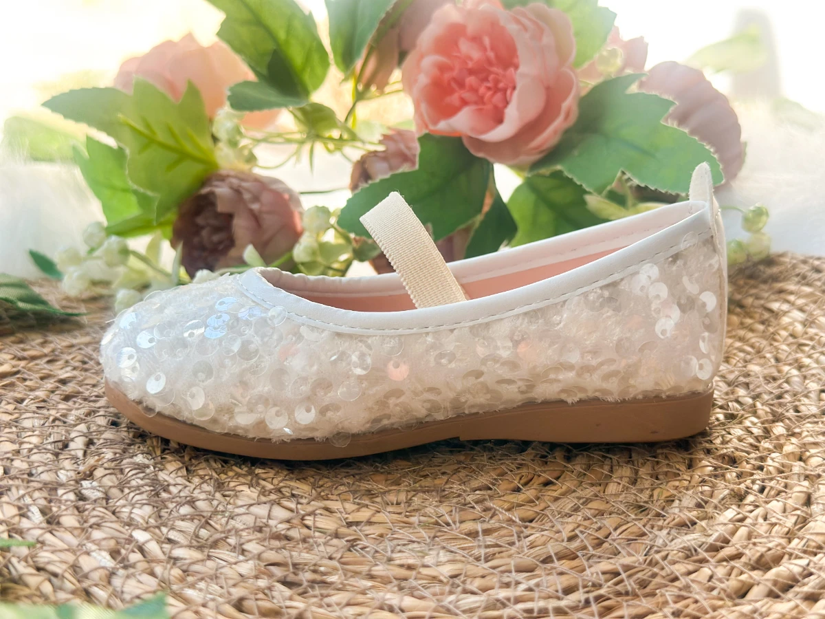 Beyaz Payetli Kız Çocuk Bebek Babet Ayakkabı - BEYAZ