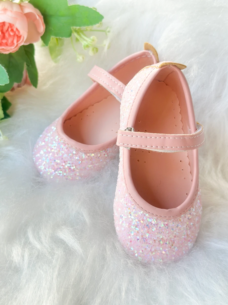 Pembe Taşlı Simli Kız Çocuk Bebek Babet Ayakkabı - PEMBE