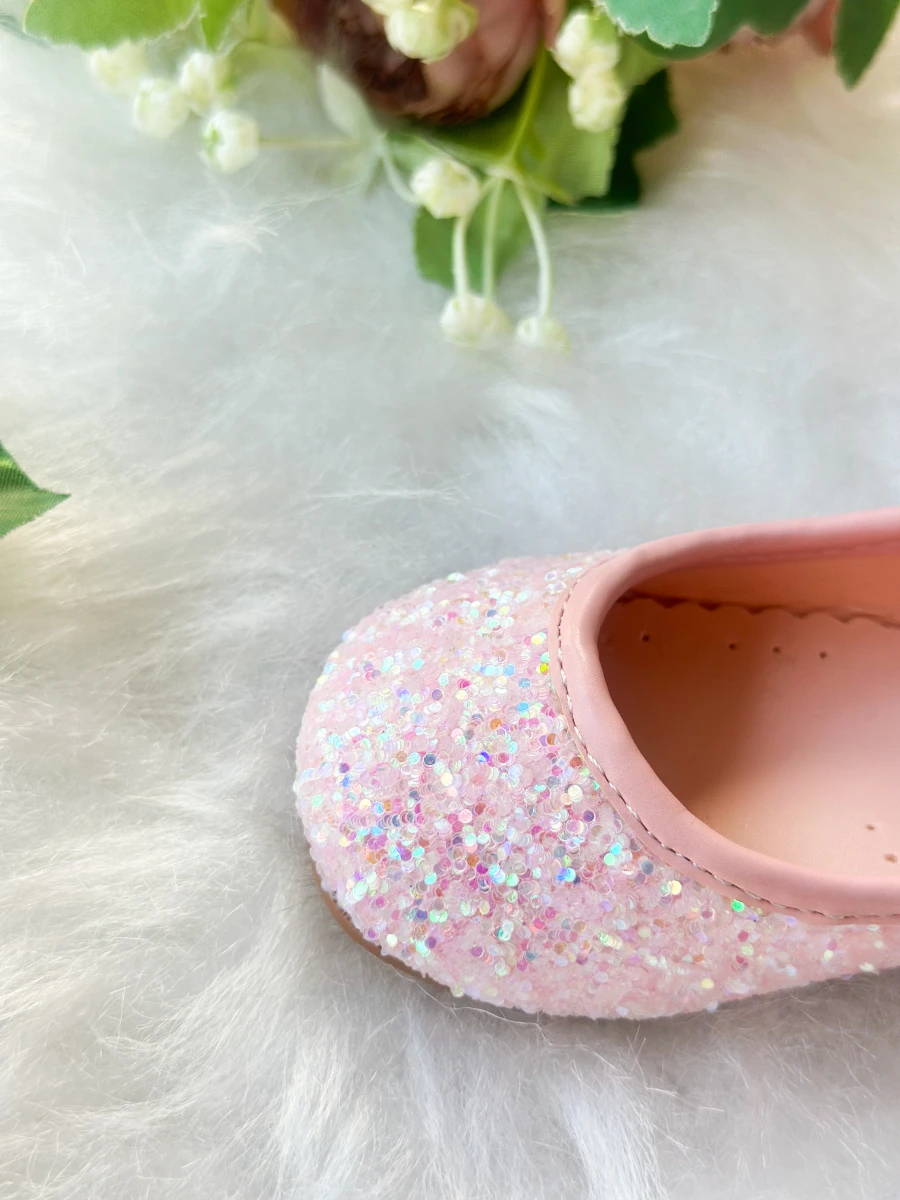 Pembe Taşlı Simli Kız Çocuk Bebek Babet Ayakkabı - PEMBE