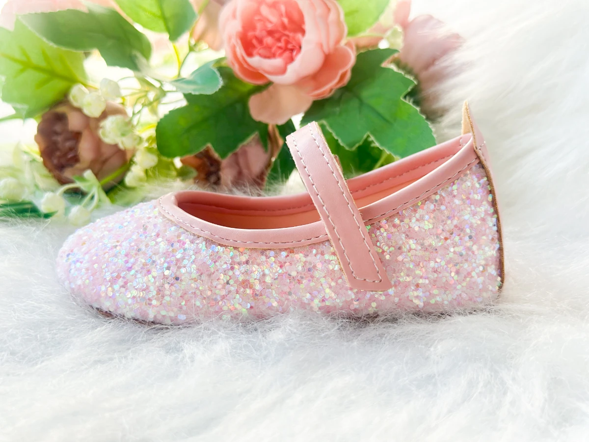 Pembe Taşlı Simli Kız Çocuk Bebek Babet Ayakkabı - PEMBE