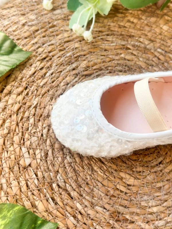 Beyaz Payetli Kız Çocuk Bebek Babet Ayakkabı - BEYAZ