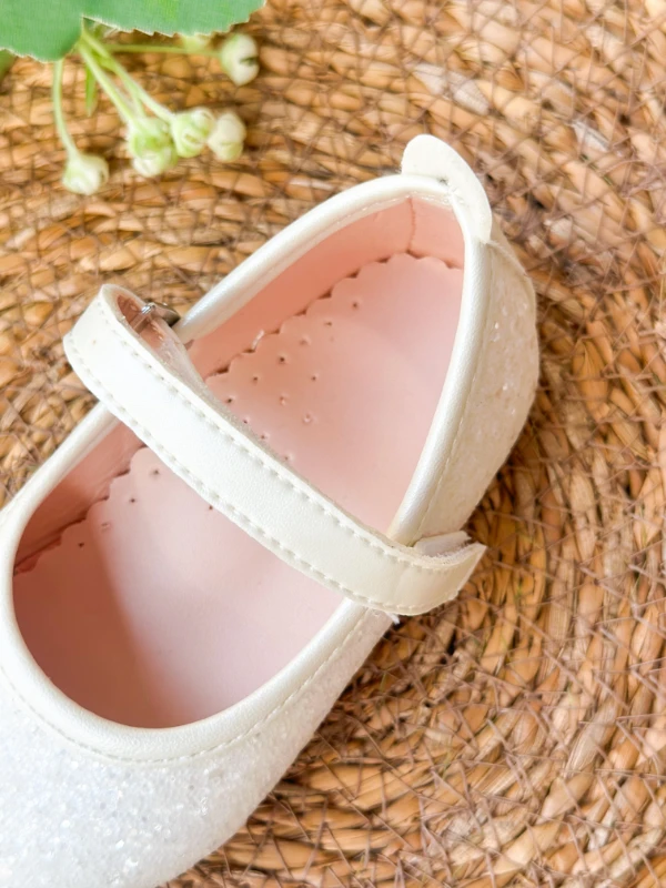 Beyaz Taşlı Simli Kız Çocuk Bebek Babet Ayakkabı - BEYAZ