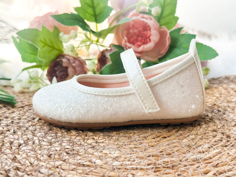 Beyaz Taşlı Simli Kız Çocuk Bebek Babet Ayakkabı - BEYAZ