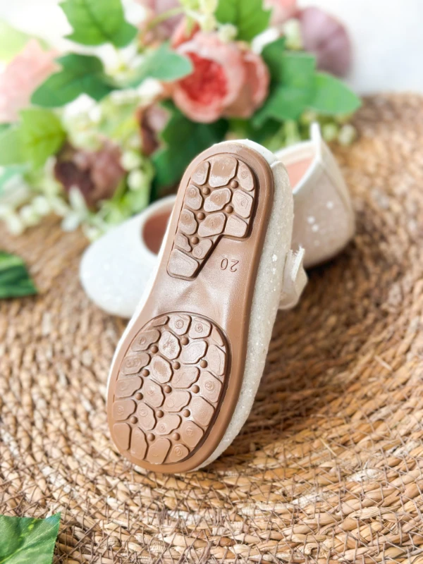 Beyaz Taşlı Simli Kız Çocuk Bebek Babet Ayakkabı - BEYAZ