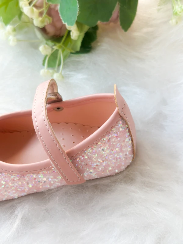 Pembe Taşlı Simli Kız Çocuk Bebek Babet Ayakkabı - PEMBE