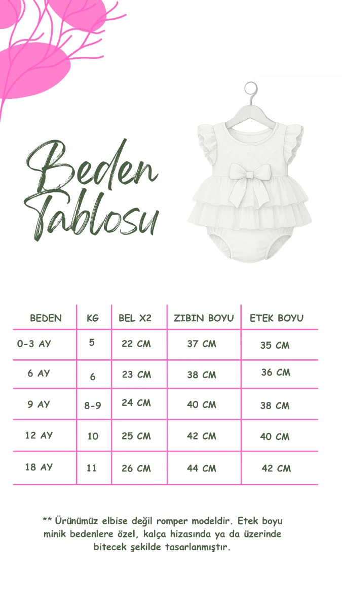 CORA Romper Tütülü Özel Gün  Uzun Kollu Kız Bebek Elbise  - ROSE