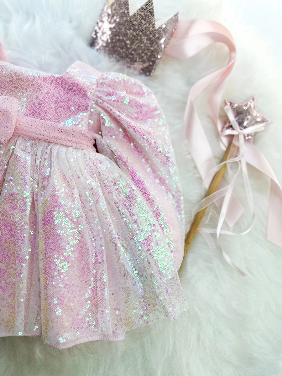 LOTUS Pul Payet Bayramlık Özel Gün Doğum Günü Kız Çocuk Parti Elbise  - PUDRA