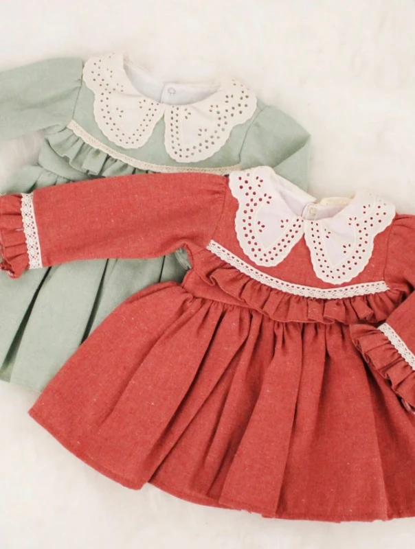 MILLA Dantel Yakalı Vintage Uzun Kollu Bayramlık Özel gün Kız Bebek Elbise - YEŞİL