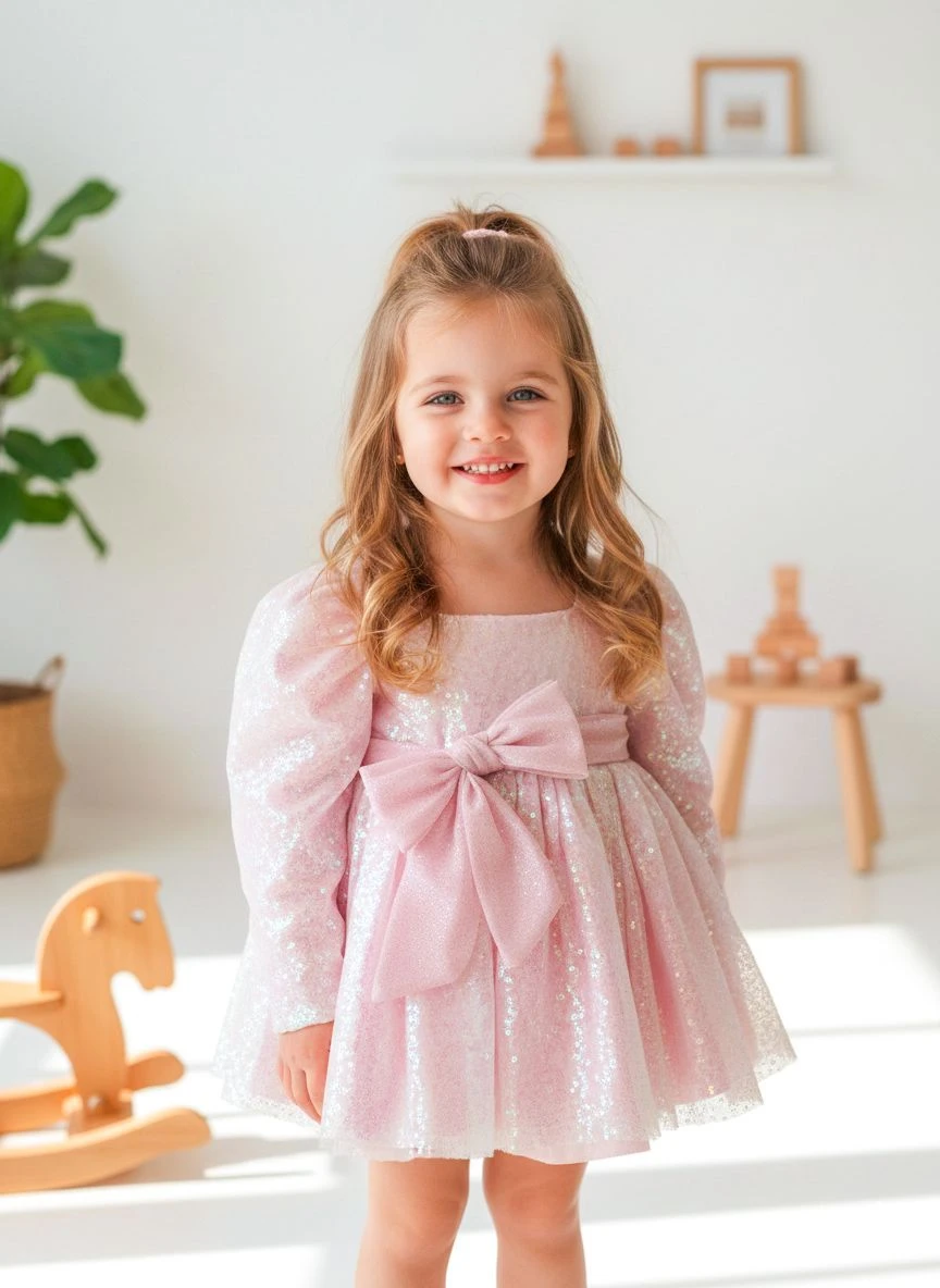 LOTUS Pul Payet Özel Gün Doğum Günü Kız Çocuk Parti Elbisesi   - PUDRA