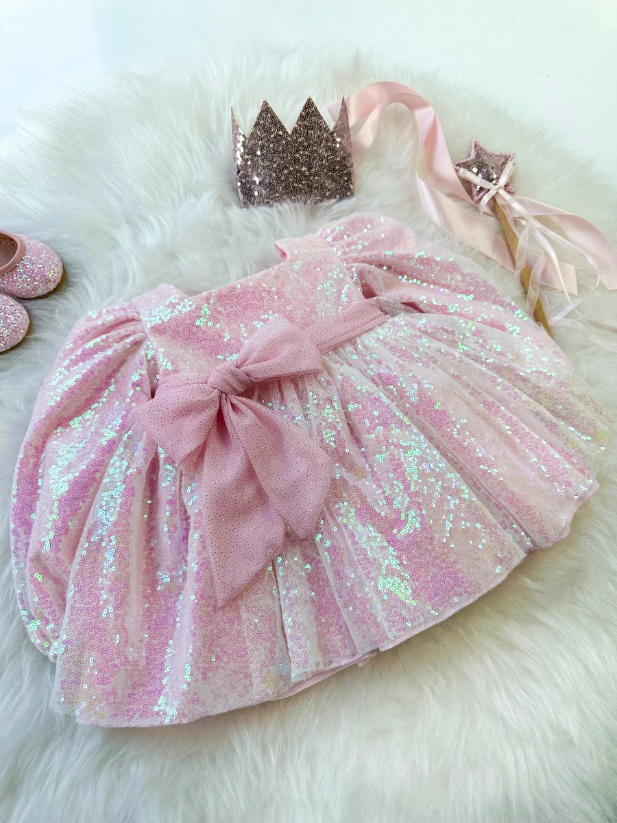 LOTUS Pul Payet Özel Gün Doğum Günü Kız Çocuk Parti Elbisesi   - PUDRA