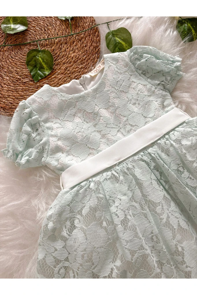 Emma Kız Çocuk Güpür Detaylı Elbise - YEŞİL