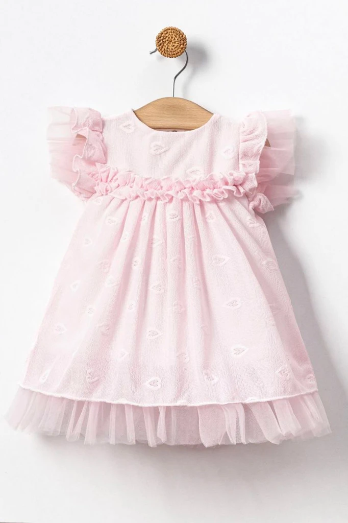 Nil Kalp Desenli Kız Bebek Elbise - PEMBE