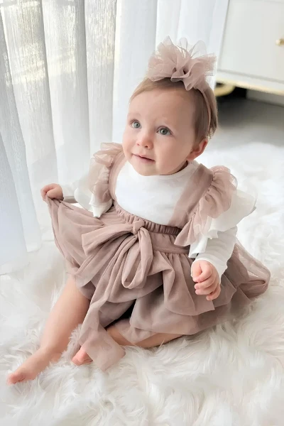 Alina Kız Bebek Tül Salopet  - KAHVERENGİ