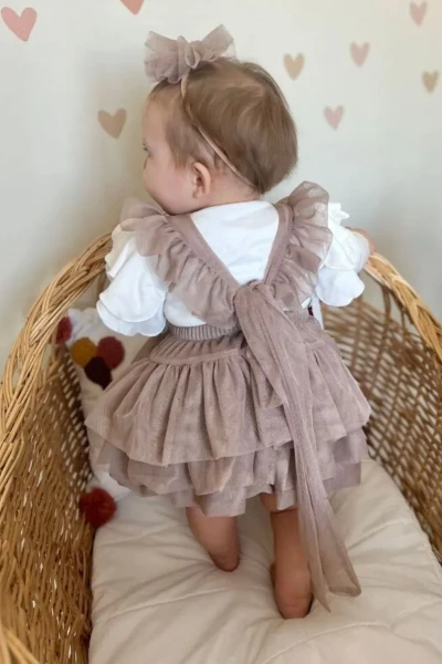 Alina Kız Bebek Tül Salopet  - KAHVERENGİ