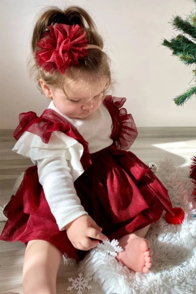Alina Kız Bebek Tül Salopet  - BORDO