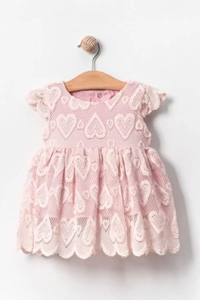 Kalp Desenli Tunik Bebek Elbise - PEMBE