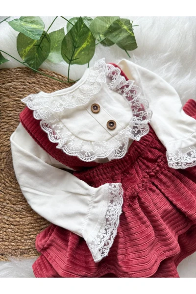 Linda Kız Bebek Salopet Takımı - BORDO
