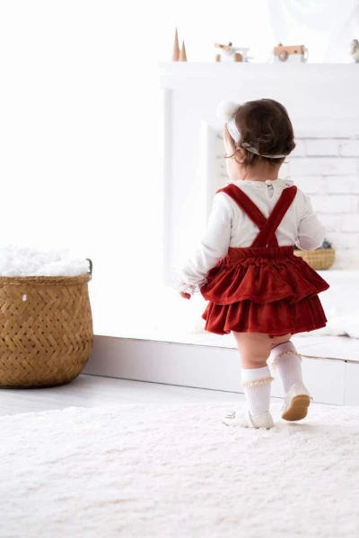 Linda Kız Bebek Salopet Takımı - BORDO