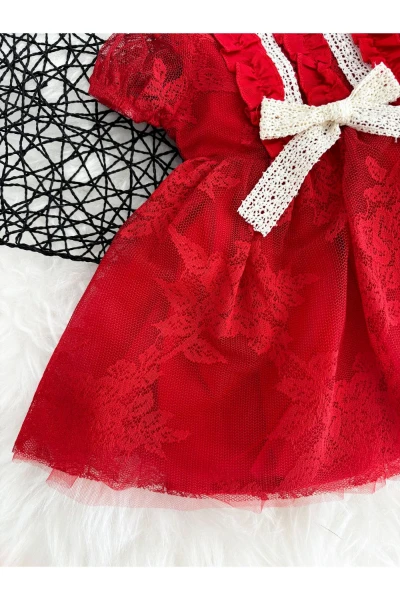 Liya 2 Bandanalı Tütü Doğum Günü Özel Gün Bayramlık Kız Bebek Romper - KIRMIZI