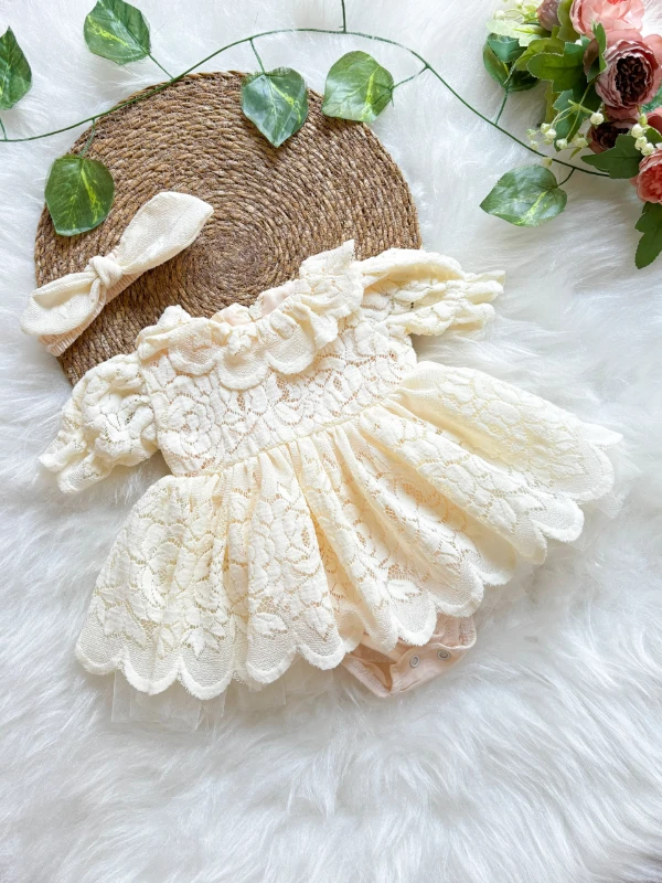 Ada Kız Bebek Romper - EKRU
