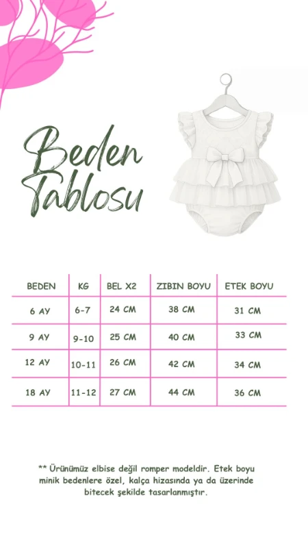 Dora Papatya Kız Bebek Romper - BEYAZ