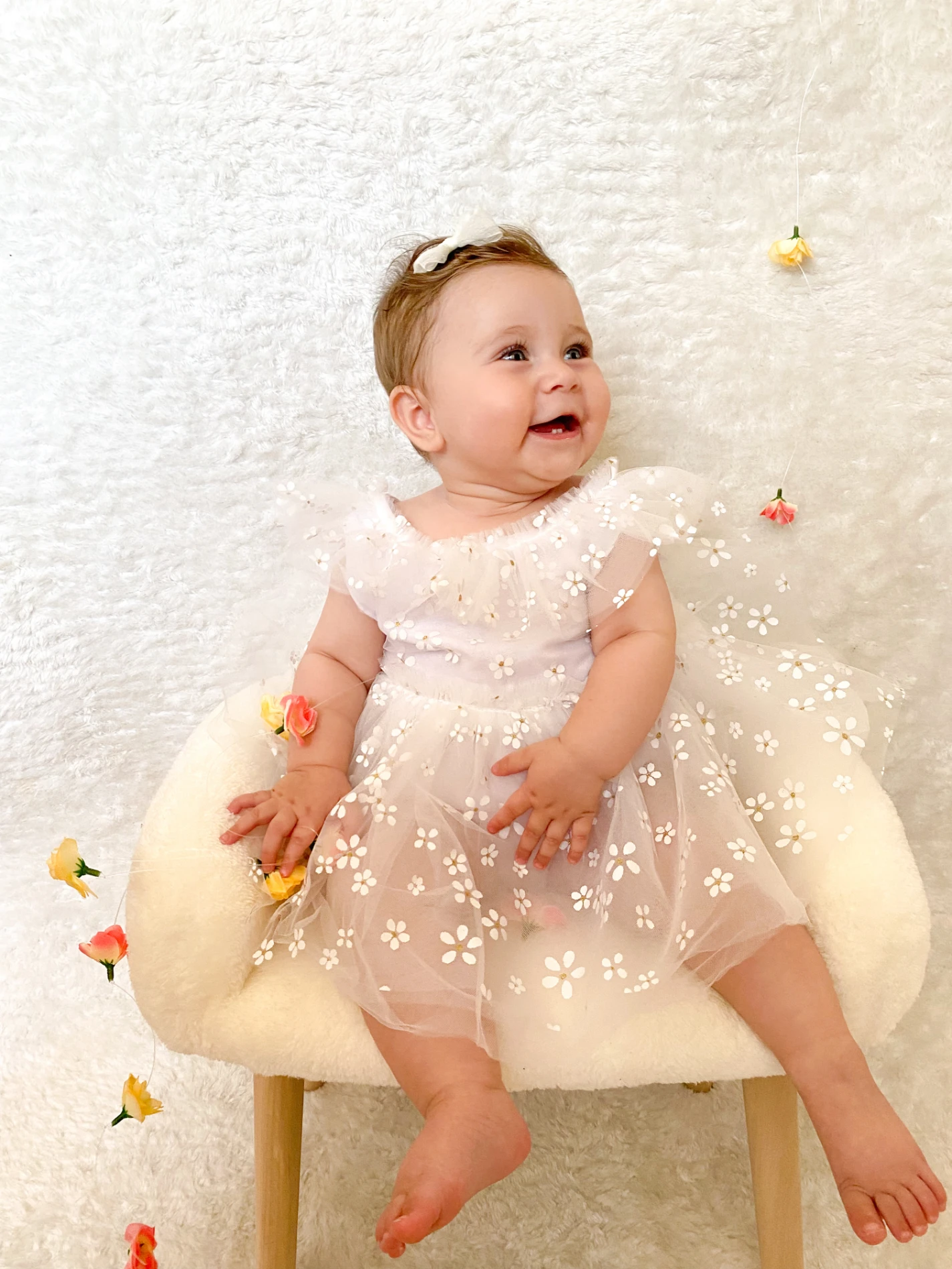 Dora Papatya Kız Bebek Romper - BEYAZ