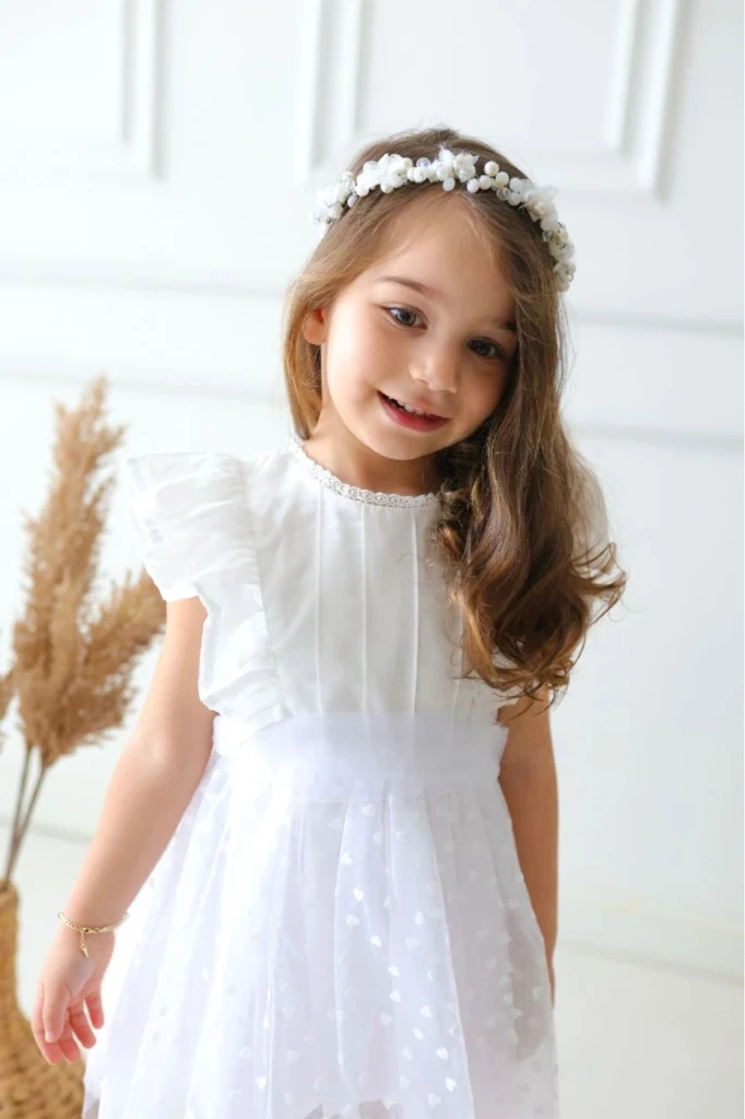 Heart Kız Çocuk Elbise - BEYAZ