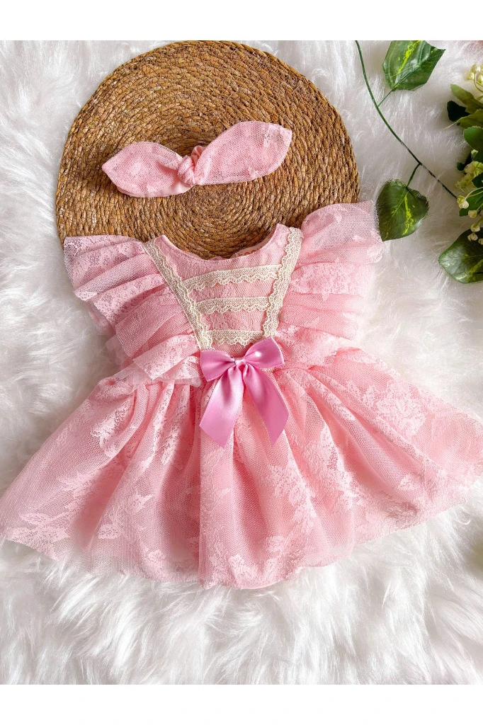 Liya Bandanalı Kız Bebek Romper - PUDRA