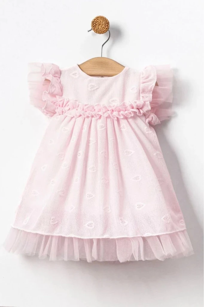 Nil Kalp Desenli Kız Bebek Elbise - PEMBE