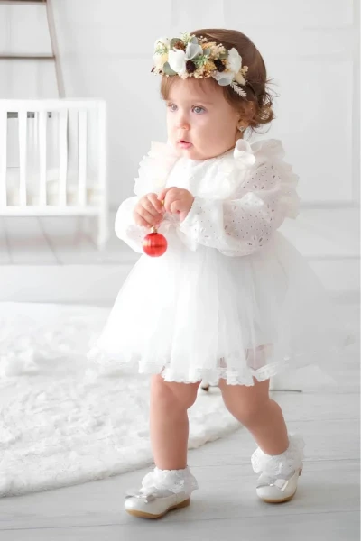Arya Kız Bebek Romper - BEYAZ