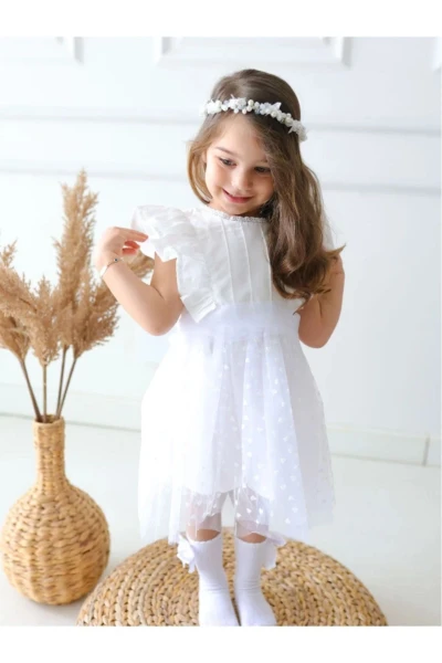 Heart Kız Çocuk Elbise - BEYAZ