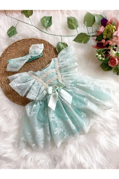Liya Bandanalı Kız Bebek Romper - SU YEŞİLİ