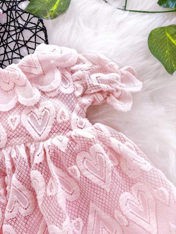 Ada Kalp Desenli Kız Bebek Romper - PUDRA