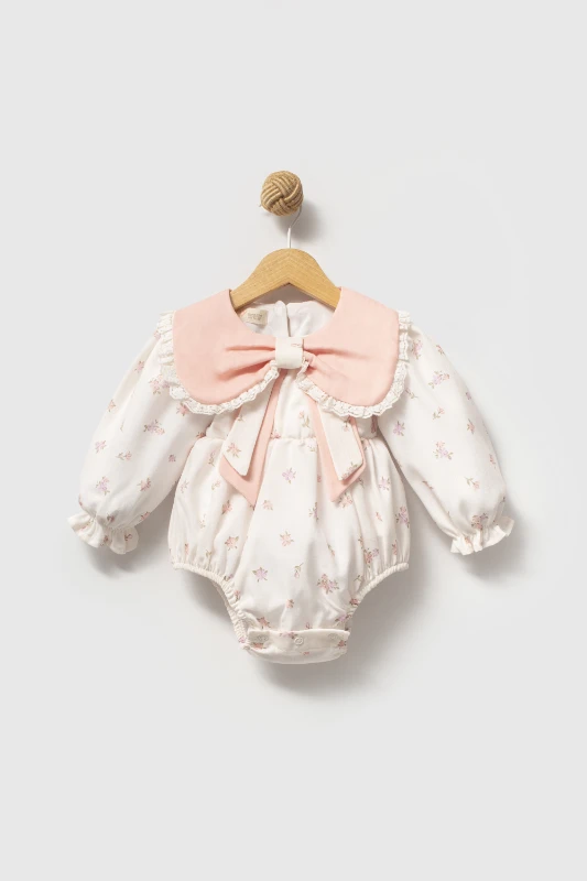 lana kız bebek çıtır çiçek desenli romper tulum - BEJ