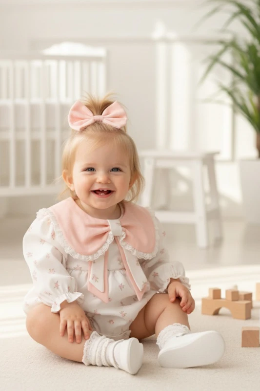 lana kız bebek çıtır çiçek desenli romper tulum - BEJ