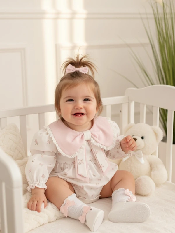 lana kız bebek çıtır çiçek desenli romper tulum - BEJ