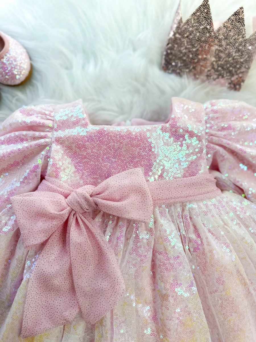 LOTUS Pul Payet Bayramlık Özel Gün Doğum Günü Kız Çocuk Parti Elbisesi - PUDRA
