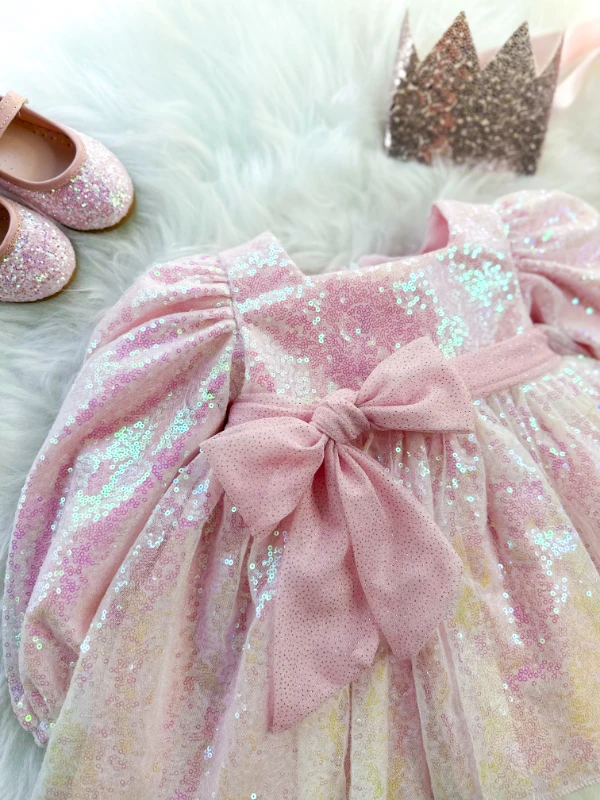 LOTUS Pul Payet Bayramlık Özel Gün Doğum Günü Kız Çocuk Parti Elbisesi - PUDRA