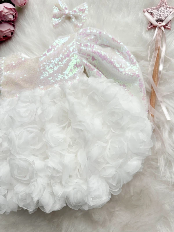 NİLA Pul Payet Özel Gün Doğum Günü Kız Çocuk Parti Elbise  - BEYAZ