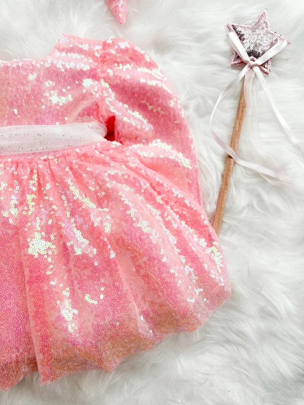 LOTTUS Pul Payet Bayramlık Özel Gün Doğum Günü Kız Çocuk Parti Elbise  - ŞEKER PEMBE