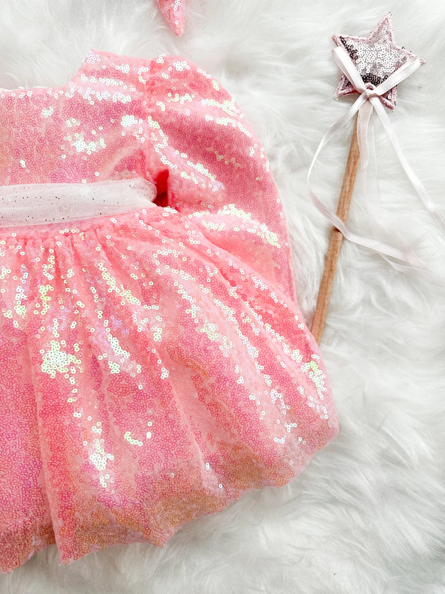 LOTUS Pul Payet Bayramlık Özel Gün Doğum Günü Kız Çocuk Parti Elbisesi - ŞEKER PEMBE