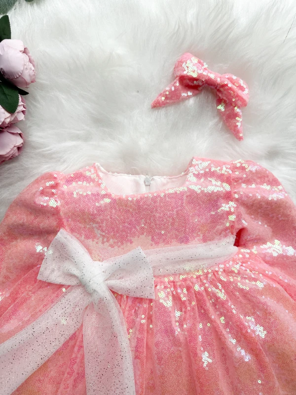 LOTUS Pul Payet Bayramlık Özel Gün Doğum Günü Kız Çocuk Parti Elbisesi - ŞEKER PEMBE