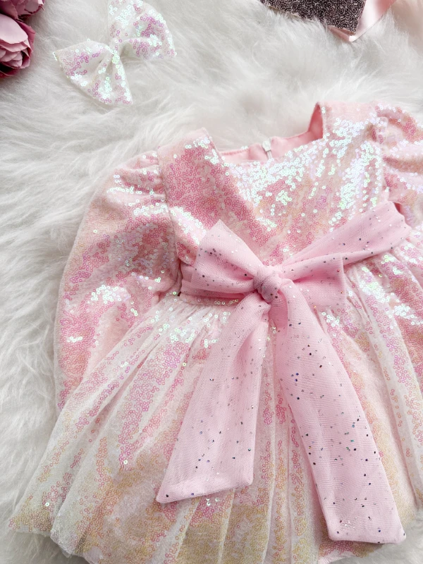 LOTUS Pul Payet Bayramlık Özel Gün Doğum Günü Kız Çocuk Parti Elbisesi - PUDRA